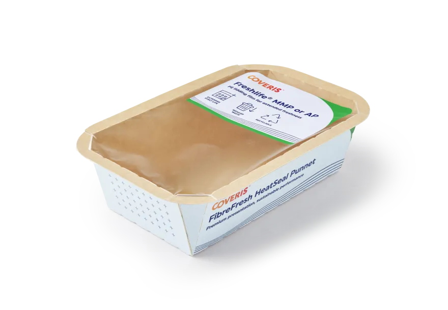 Coveris FibreFresh HeatSealPunnets, empty white label packaging