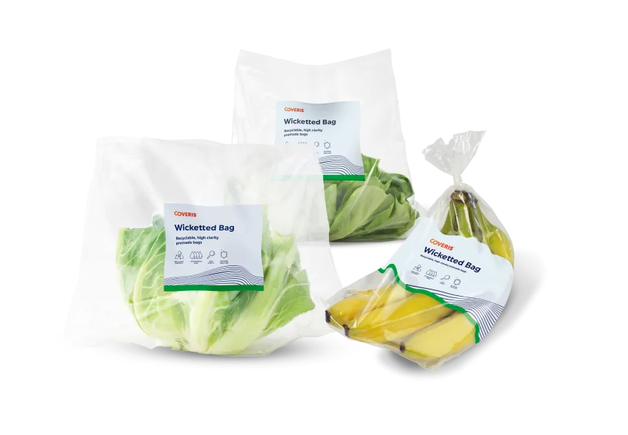 Coveris Wicketted Bags for produce like cauliflower, lettuce and bananas, group picture