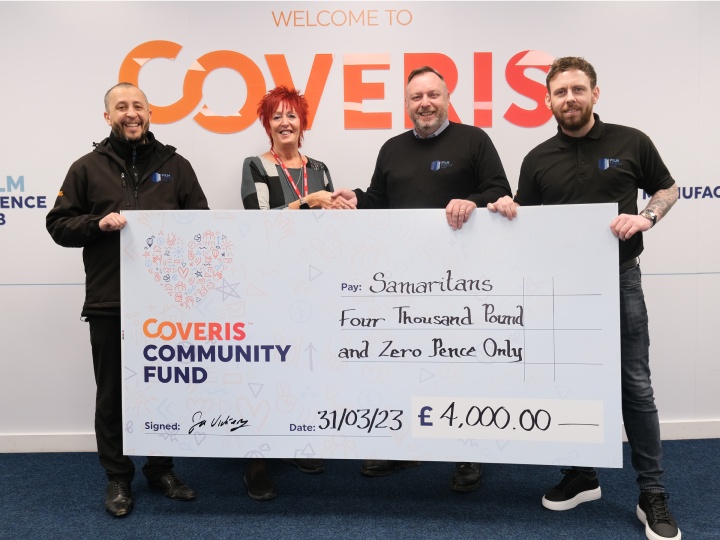 Coveris Community Fund Donates £4,000 to Support Local Samaritans Charity in Winsford